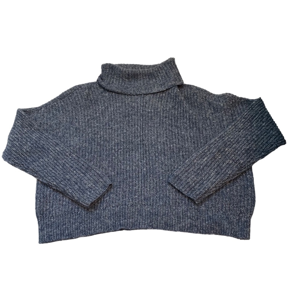 Lucky Brand Pullover Blue Knit Cowl Neck Turtleneck Sweater Cropped Size L